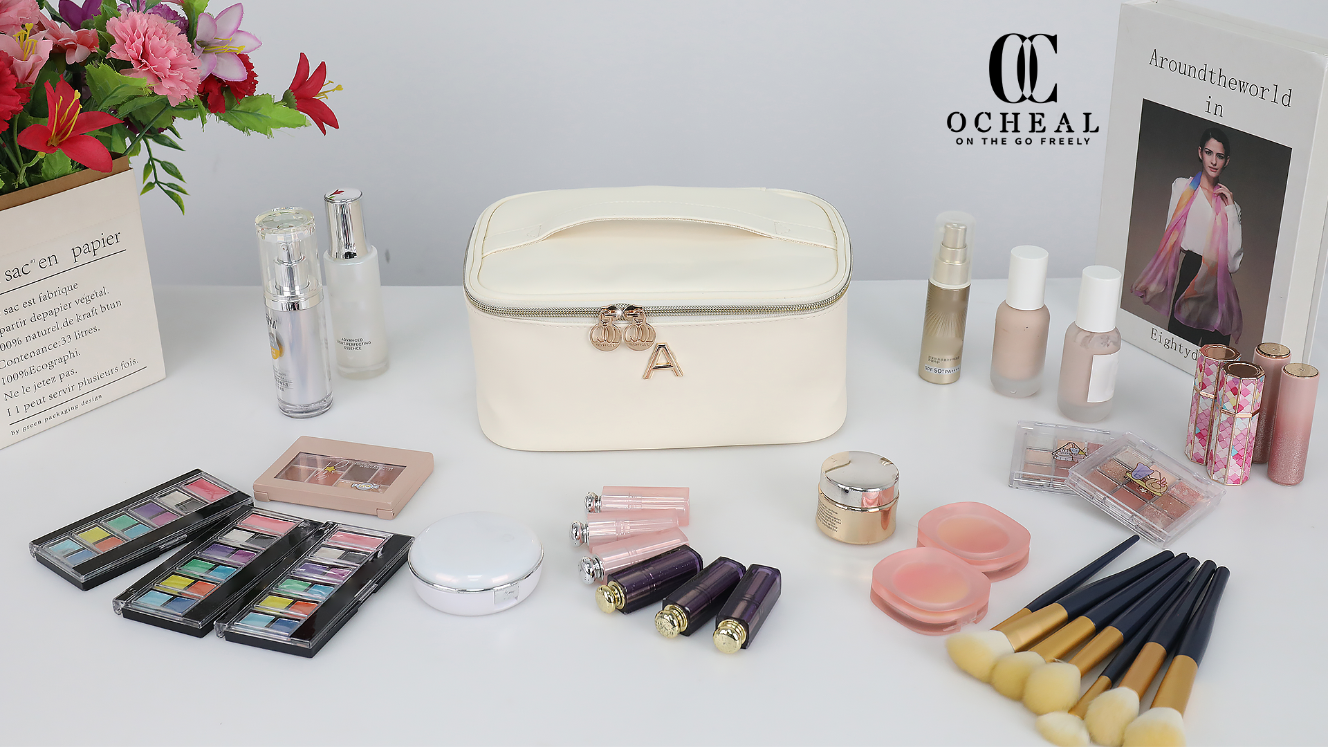 Amazon.com : OCHEAL Personalized Makeup Bag, Beige Make up Bag for
